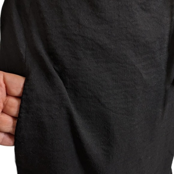 Aday Wind Down Wrap Dress Medium Black Linen Blend Pockets Belted - Picture 7 of 16